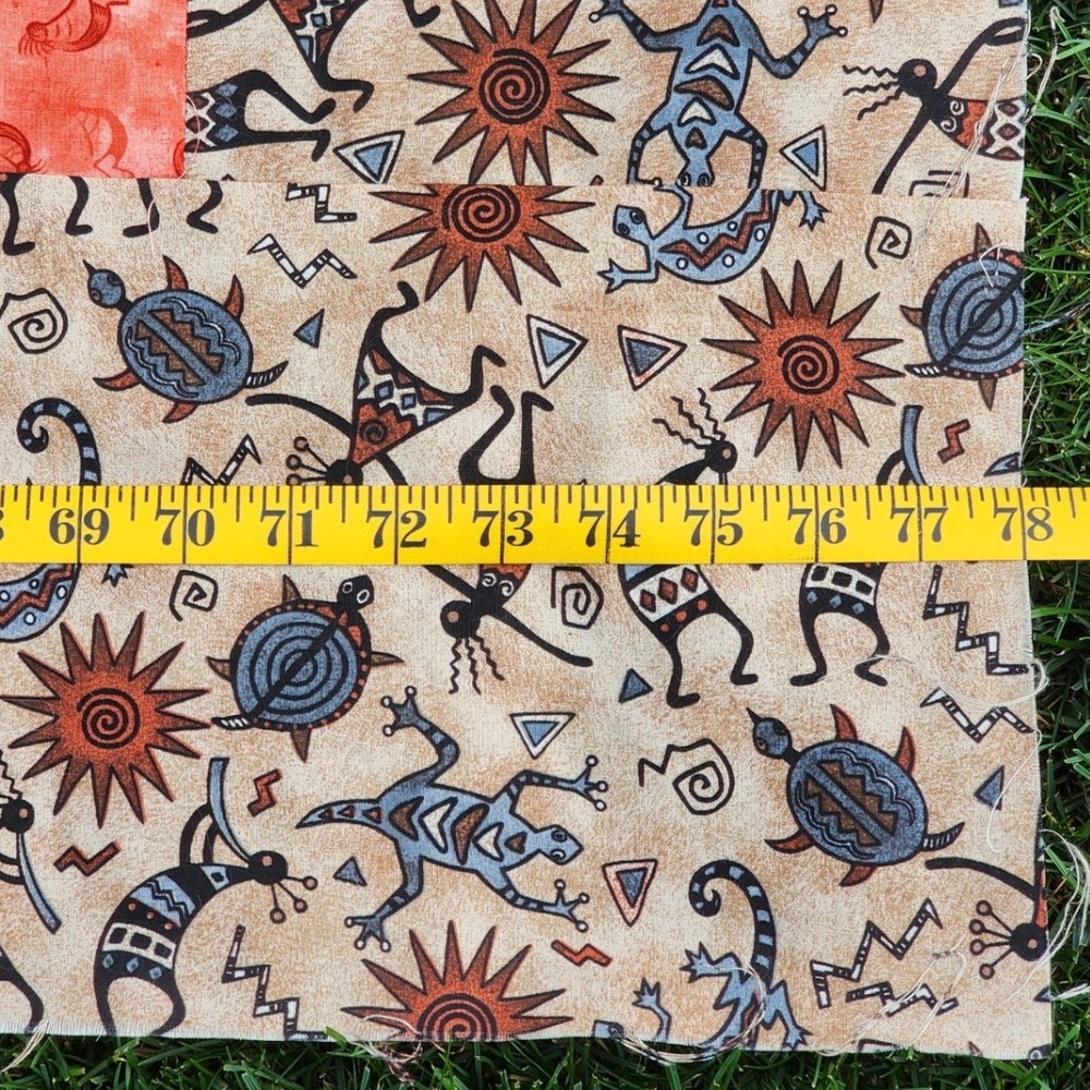 Handmade Southwest Kokopelli Log Cabin Quilt Top Blue Orange 78x106 Unfinished - Picture 7 of 8
